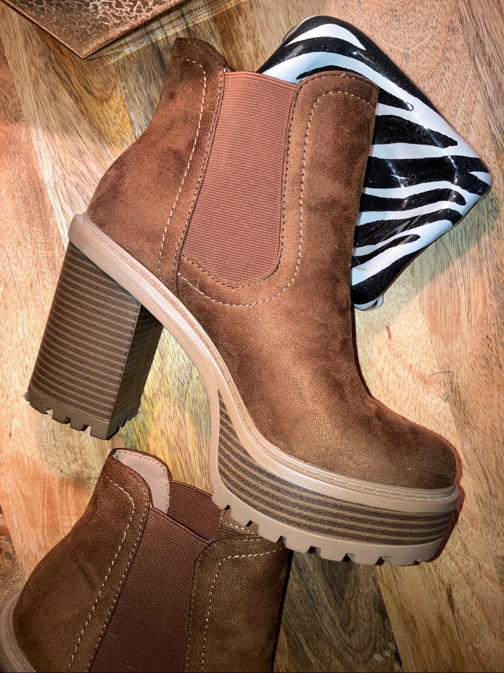 Brown faux suede platform boots